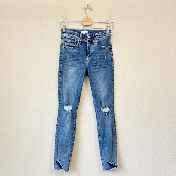GOOD AMERICAN Skinny Jeans Blue Denim Distressed Fringed Grunge - Picture 1 of 14